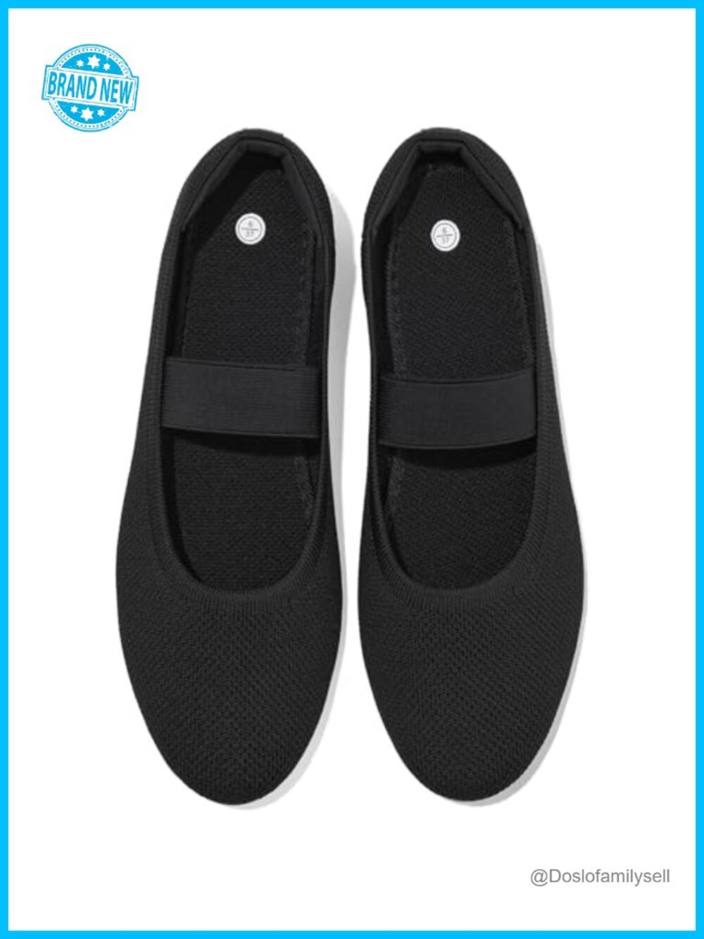 Knit Mary Jane Ballet Flats with Elastic Strap Memory Foam Washable